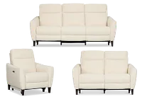 Keaton White Fabric Power Reclining Living Room