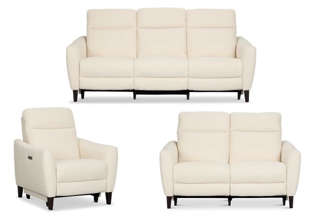 Keaton White Fabric Power Reclining Living Room