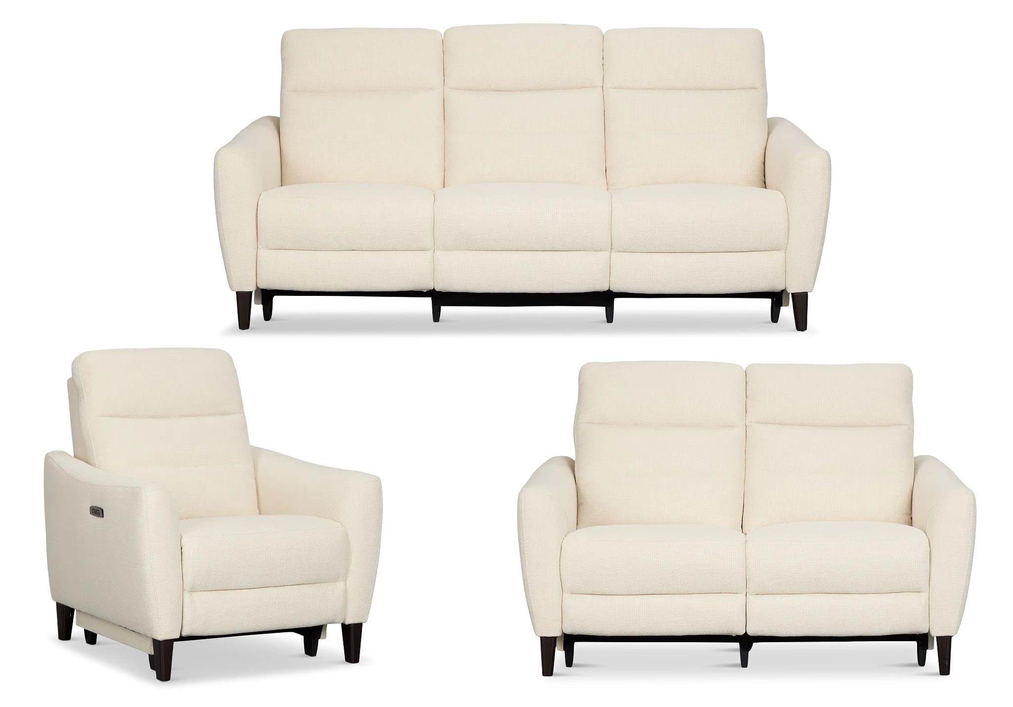 Keaton White Fabric Power Reclining Living Room