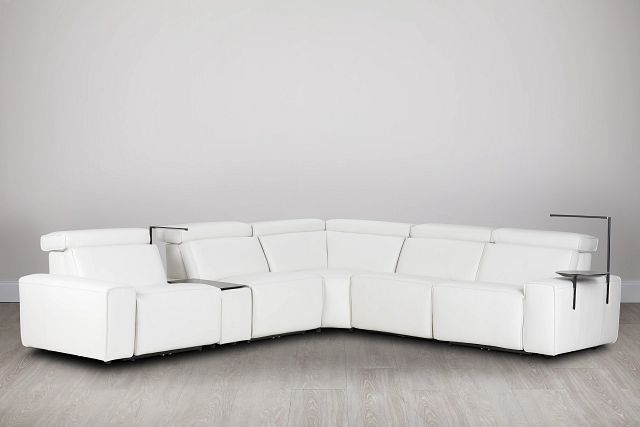 Carmelo White Leather Medium Dual Power Sectional W/right Table & Light