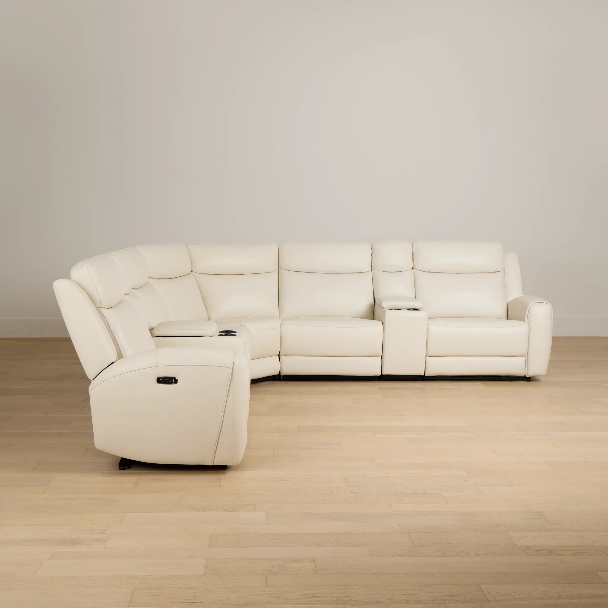 Walker Ivory Lthr/vinyl Large Dual Power Reclining Two-arm Sectional