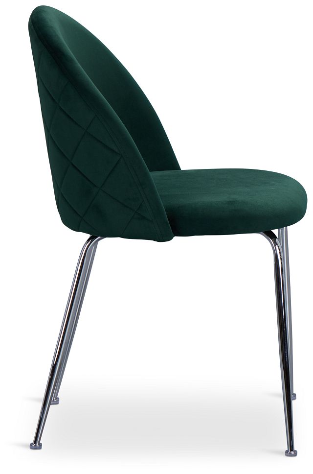 Capri Dark Green Velvet Upholstered Side Chair W/ Chrome Legs