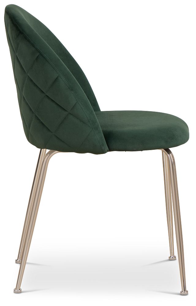 Capri Dark Green Velvet Upholstered Side Chair W/ Chrome Legs