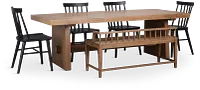 Provo Mid Tone Trestle Table With 4 Wood Side Chairs & Bench