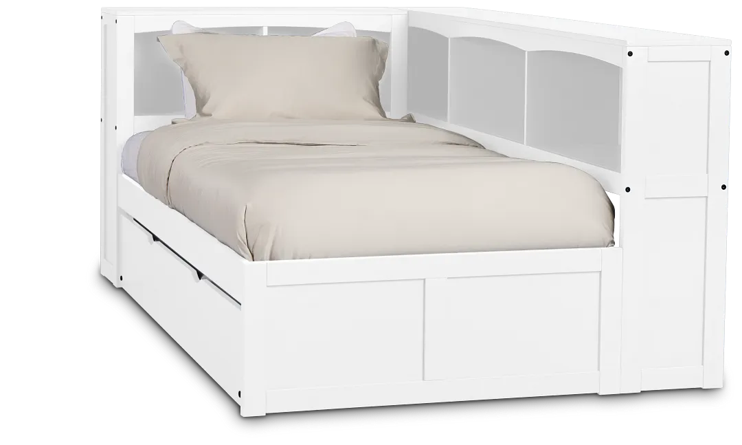 Charleston White Corner Bookcase Bed With Trundle