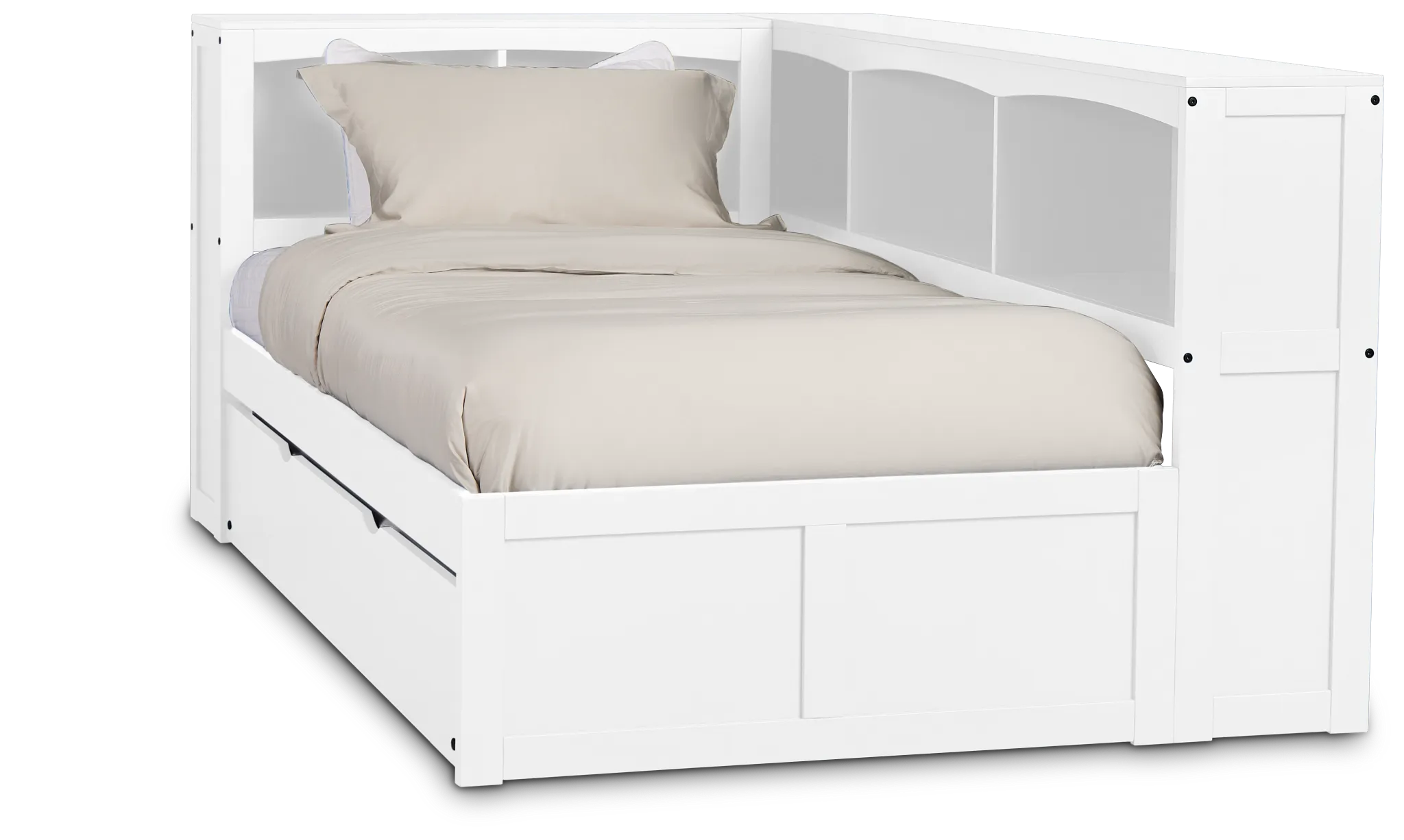 Charleston White Corner Bookcase Bed With Trundle