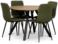 Lynden Light Tone Round Table & 4 Green Upholstered Side Chairs
