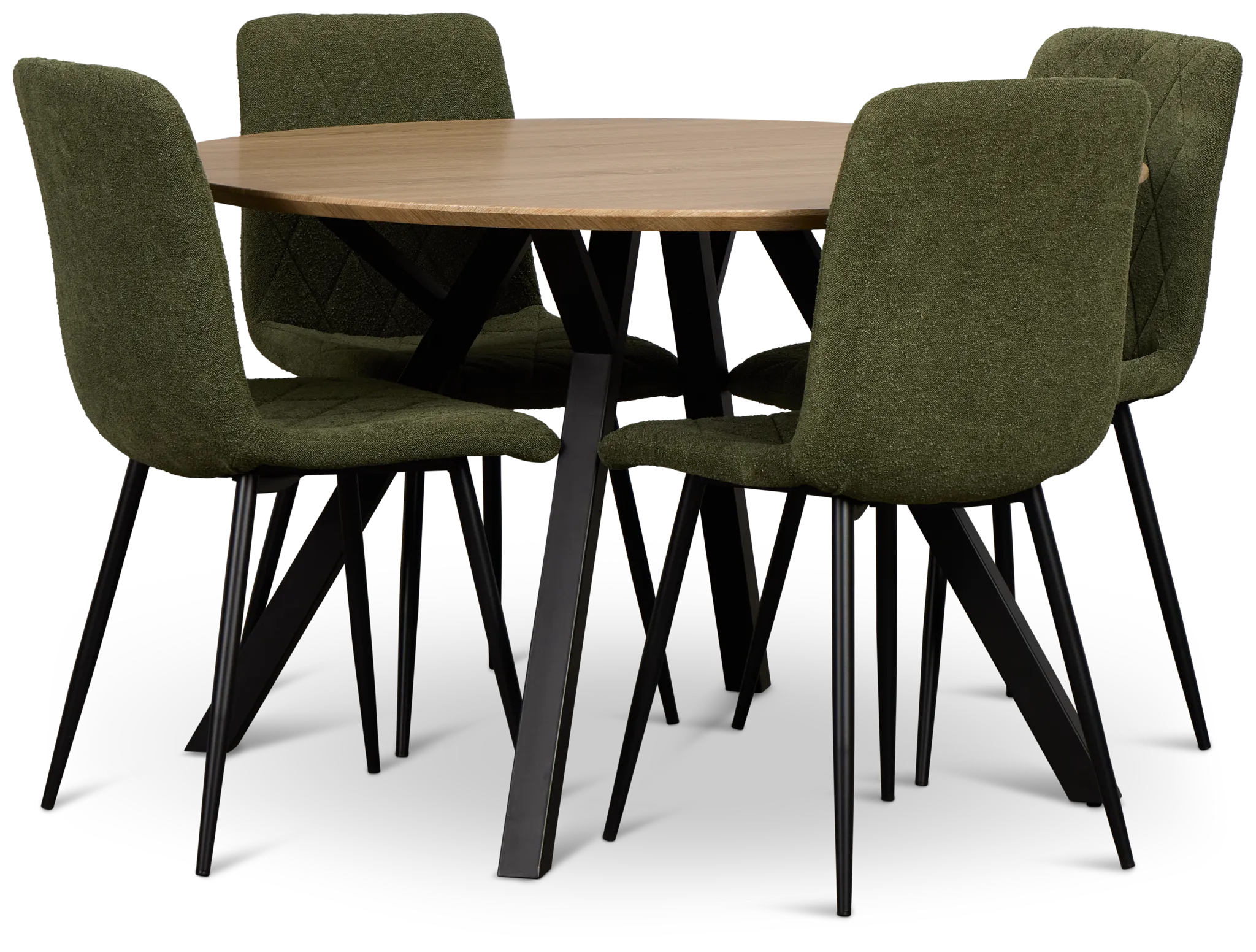 Lynden Light Tone Round Table & 4 Green Upholstered Side Chairs