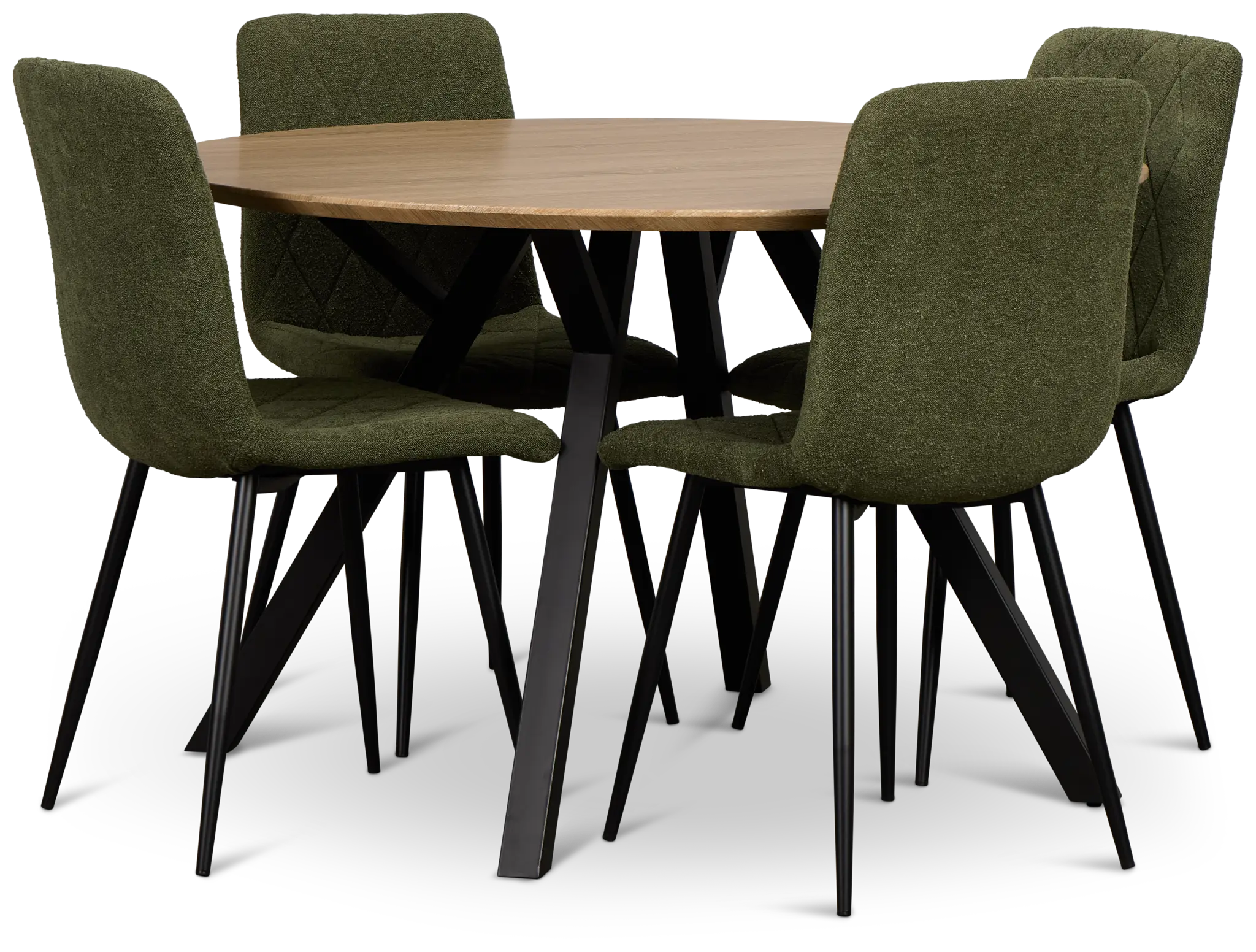 Lynden Light Tone Round Table & 4 Green Upholstered Side Chairs Lynden Light Tone Round Table & 4 Green Upholstered Side Chairs