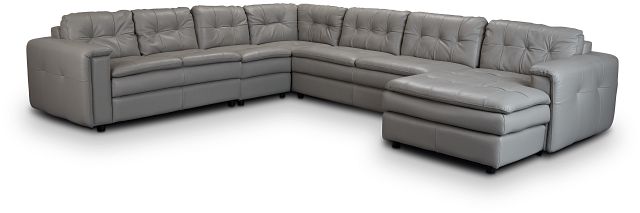 Rowan Gray Leather Large Right Chaise Sectional