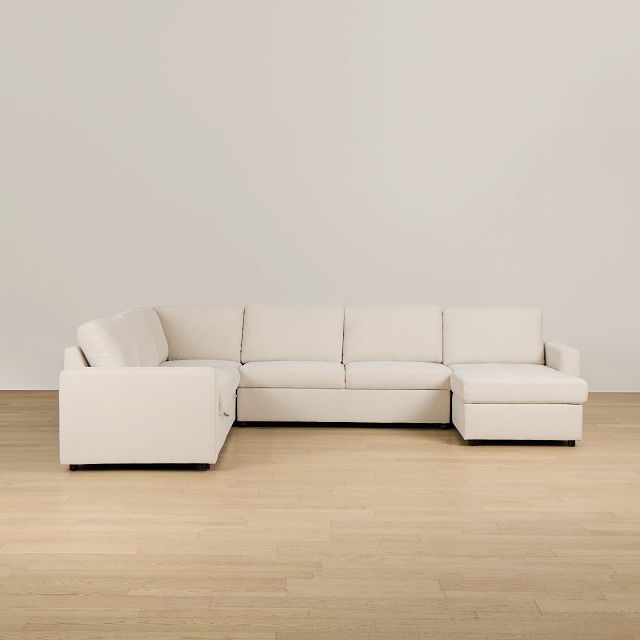Addie Beige Fabric Medium Right Chaise Storage Sleeper Sectional