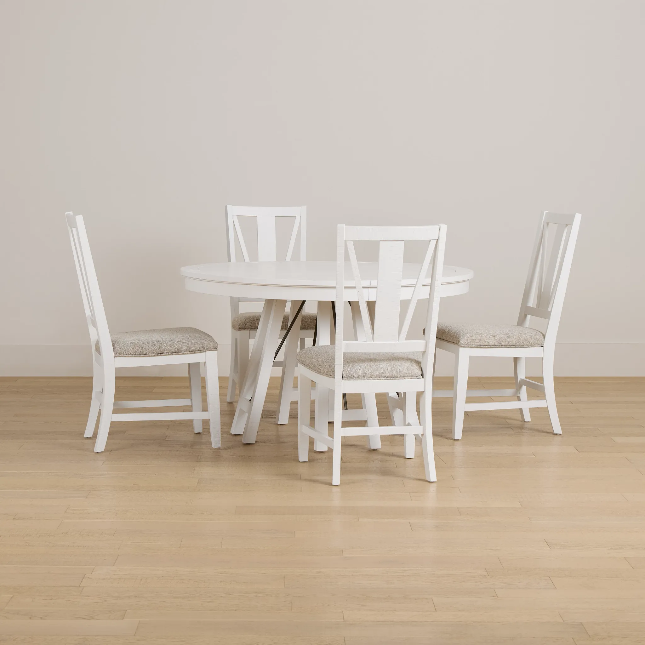 Heron Cove White Round Table & 4 Wood Chairs
