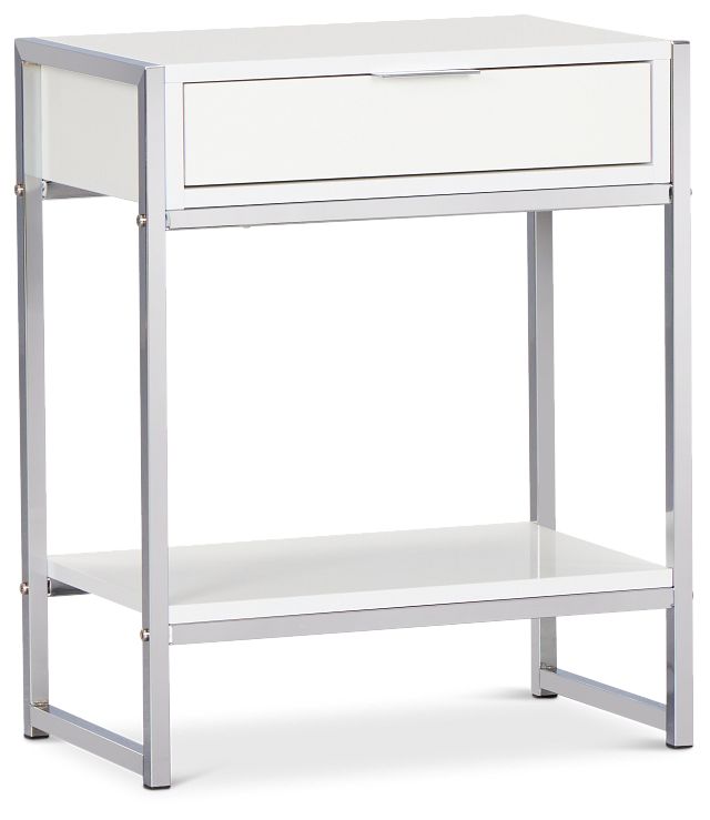 Evansville White Chrome Nightstand