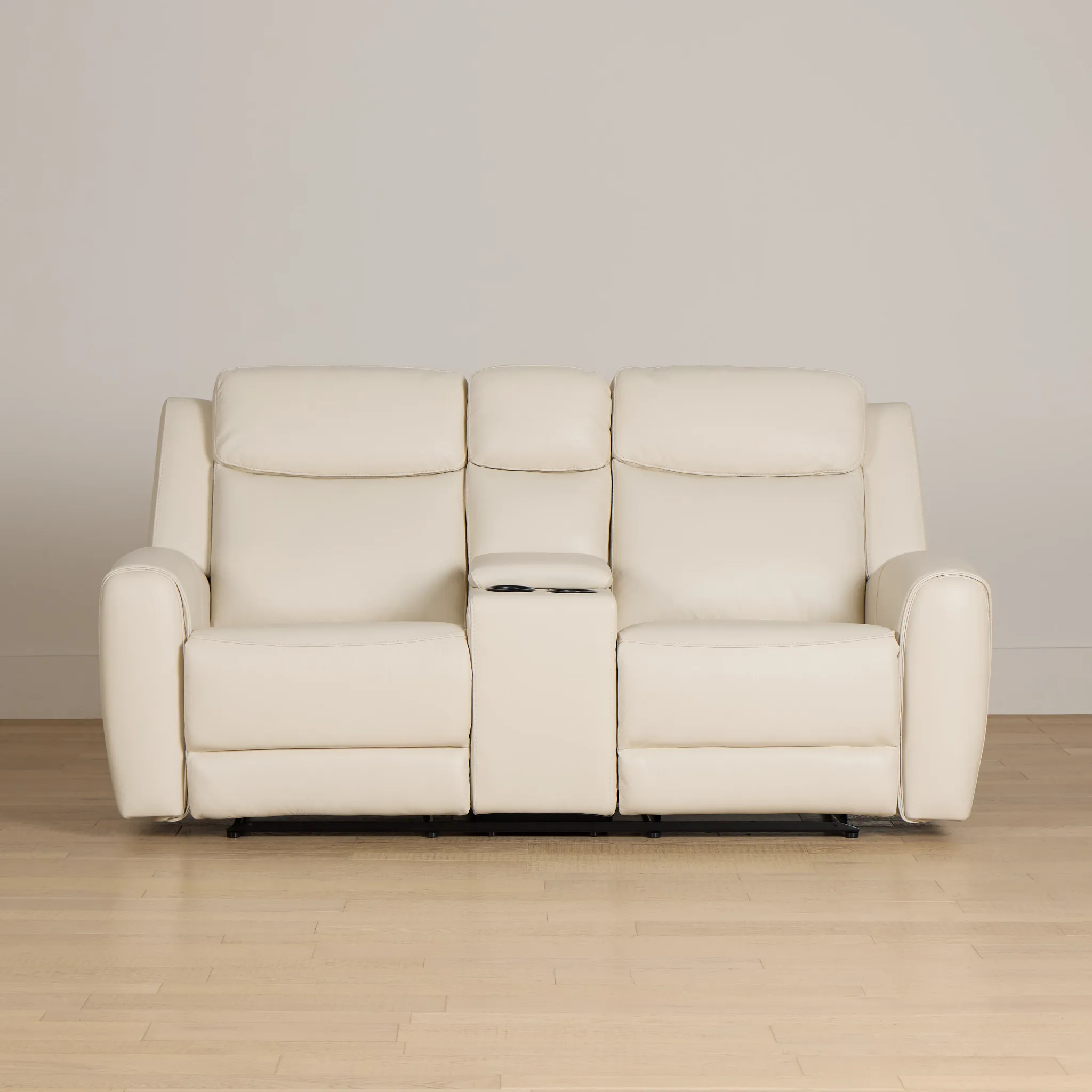 Walker Ivory Lthr/vinyl Reclining Console Loveseat