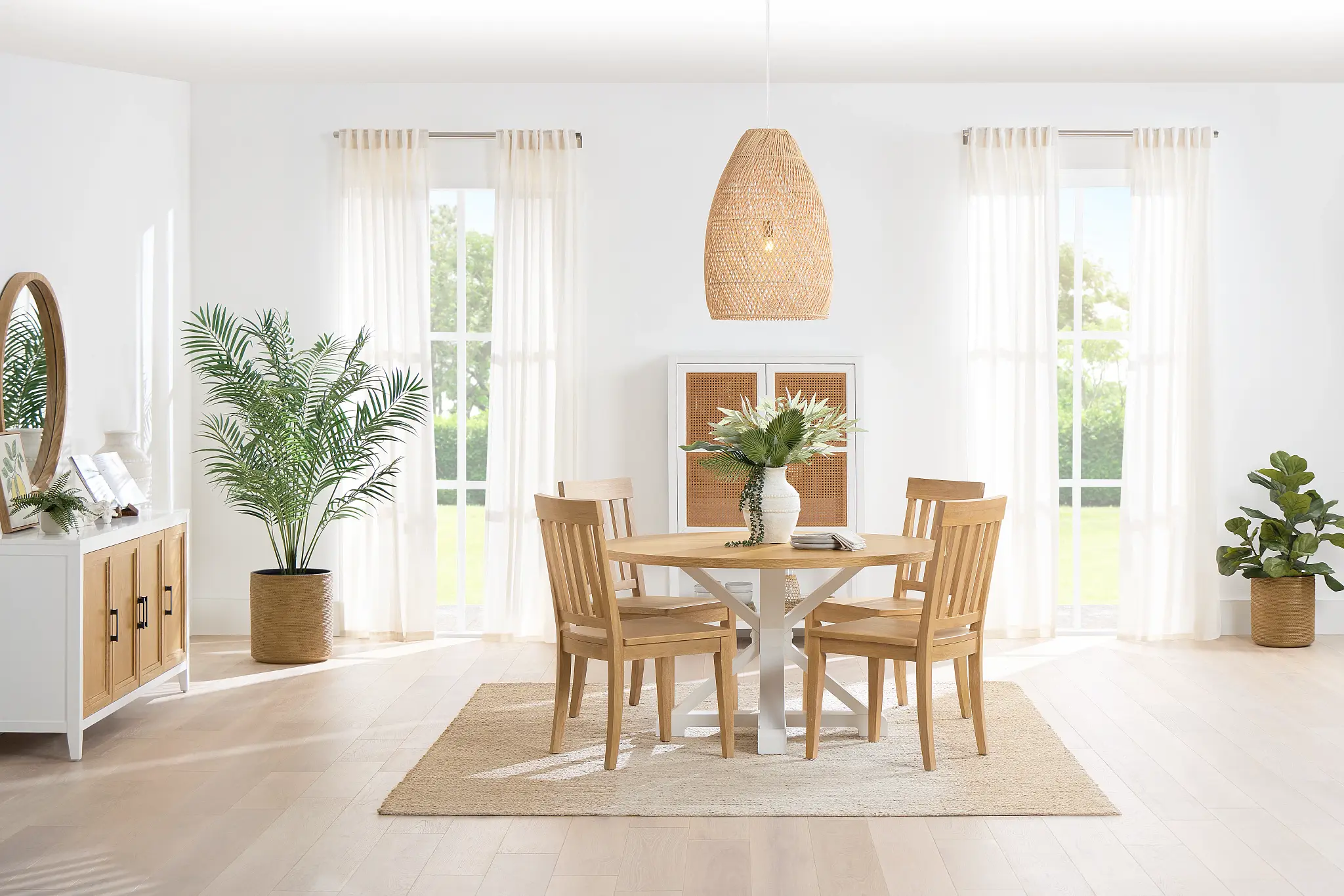 Nantucket Two-tone Pine Round Table & 4 Light Tone Chairs Nantucket Two-tone Pine Round Table & 4 Light Tone Chairs
