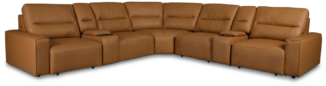 Rudy Brown Lthr/vinyl Large Tri Power 2 Arm Extension Chaise Sectional