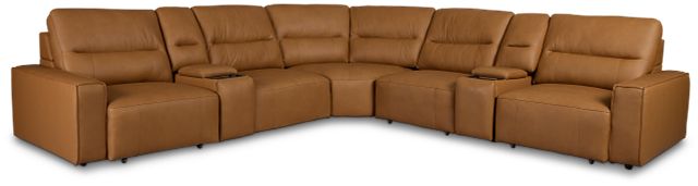Rudy Brown Lthr/vinyl Large Tri Power 2 Arm Extension Chaise Sectional