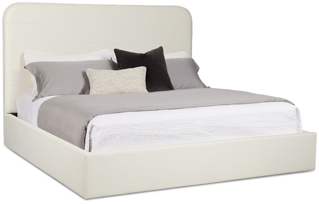 Doral White Curved Upholstered Platform Bed