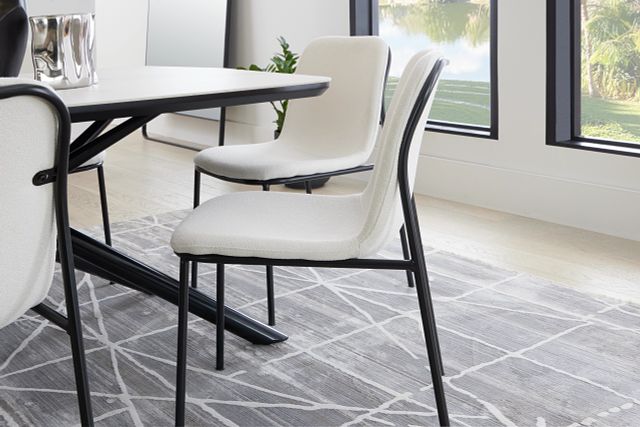 Palos White Rect Table & 4 White Upholstered Chairs