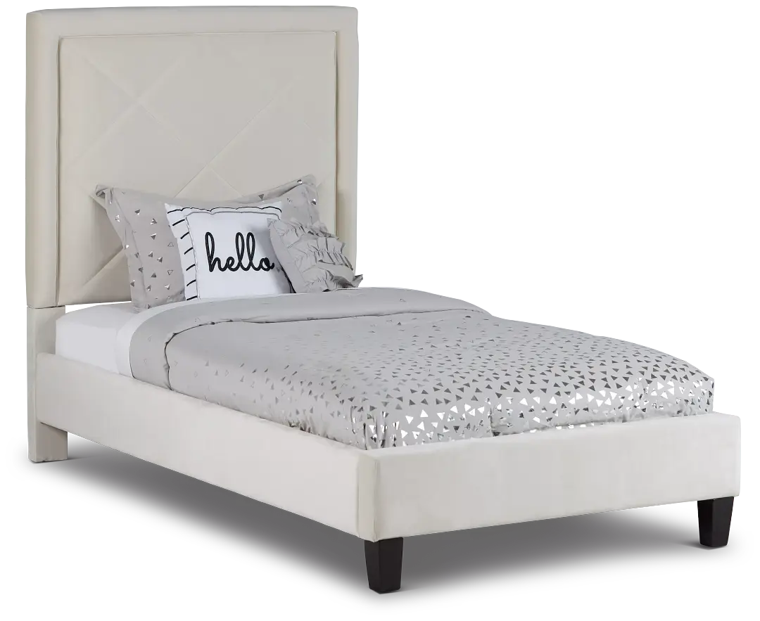 Collin Beige Velvet Platform Bed Collin Beige Velvet Platform Bed