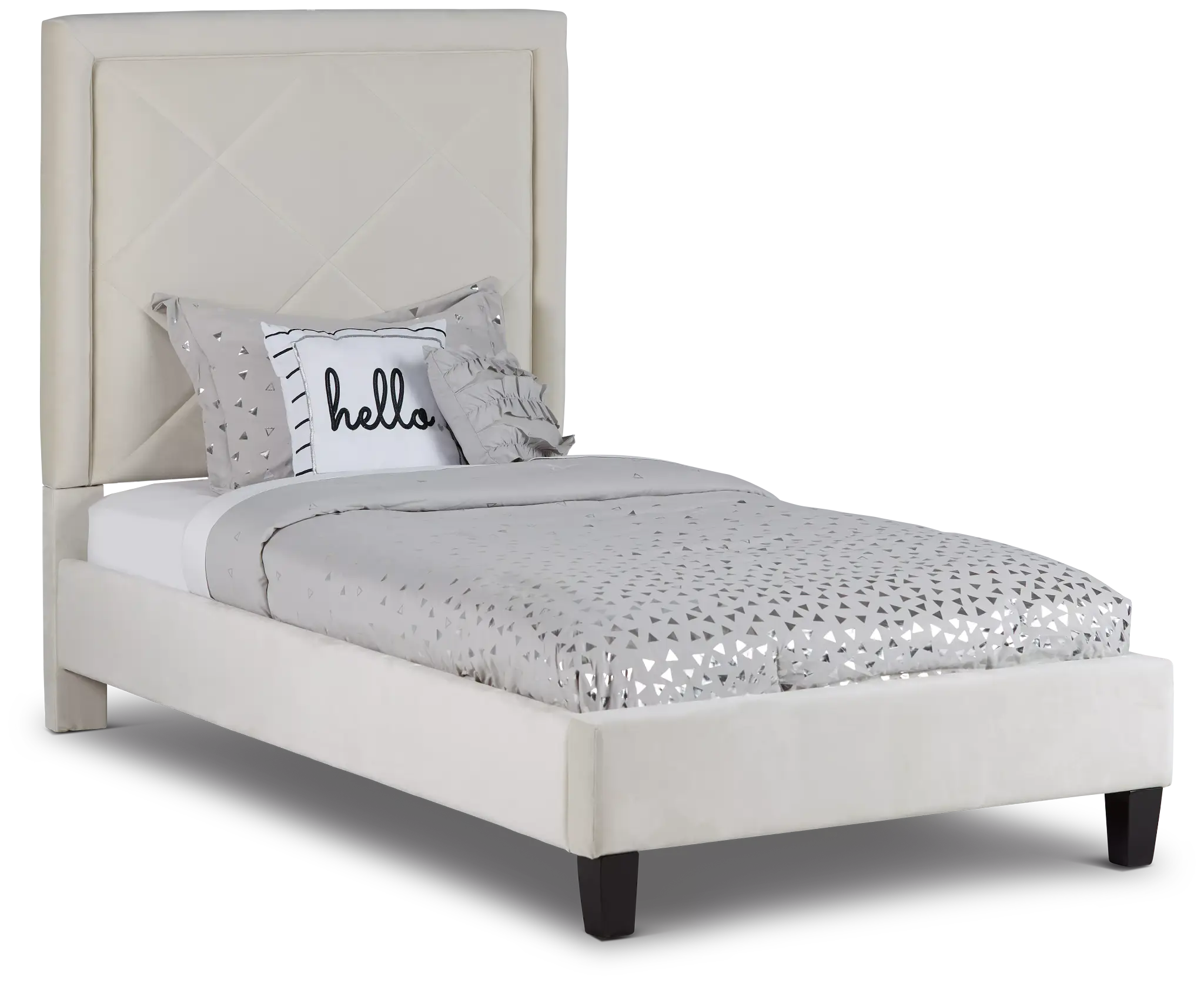 Collin Beige Velvet Platform Bed Collin Beige Velvet Platform Bed