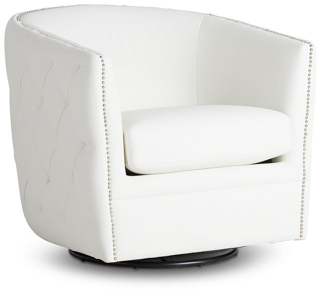 Naomi White Micro Swivel Accent Chair
