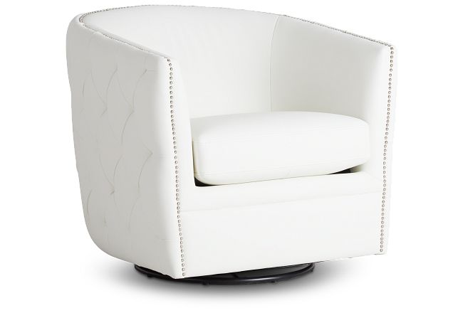 Naomi White Micro Swivel Accent Chair