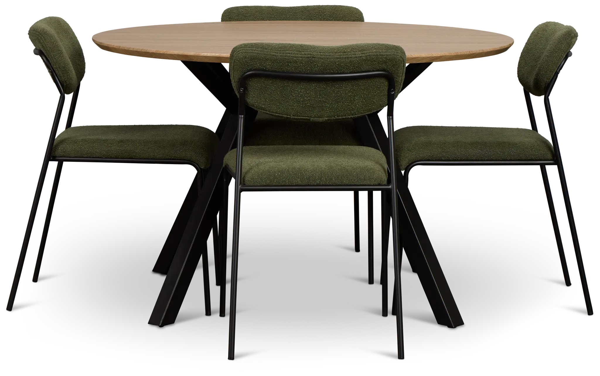 Lynden Light Tone Round Table & 4 Green Metal Upholstered Side Chairs Lynden Light Tone Round Table & 4 Green Metal Upholstered Side Chairs