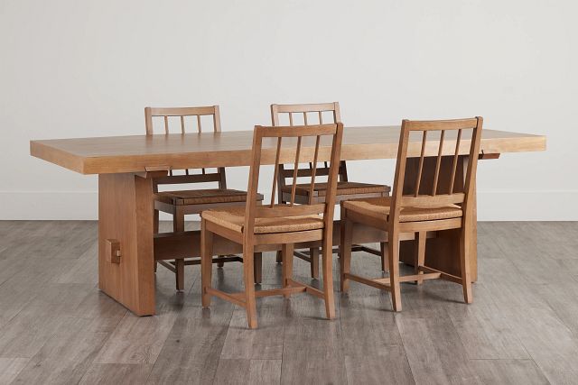 Provo Mid Tone Trestle Table & 4 Woven Chairs