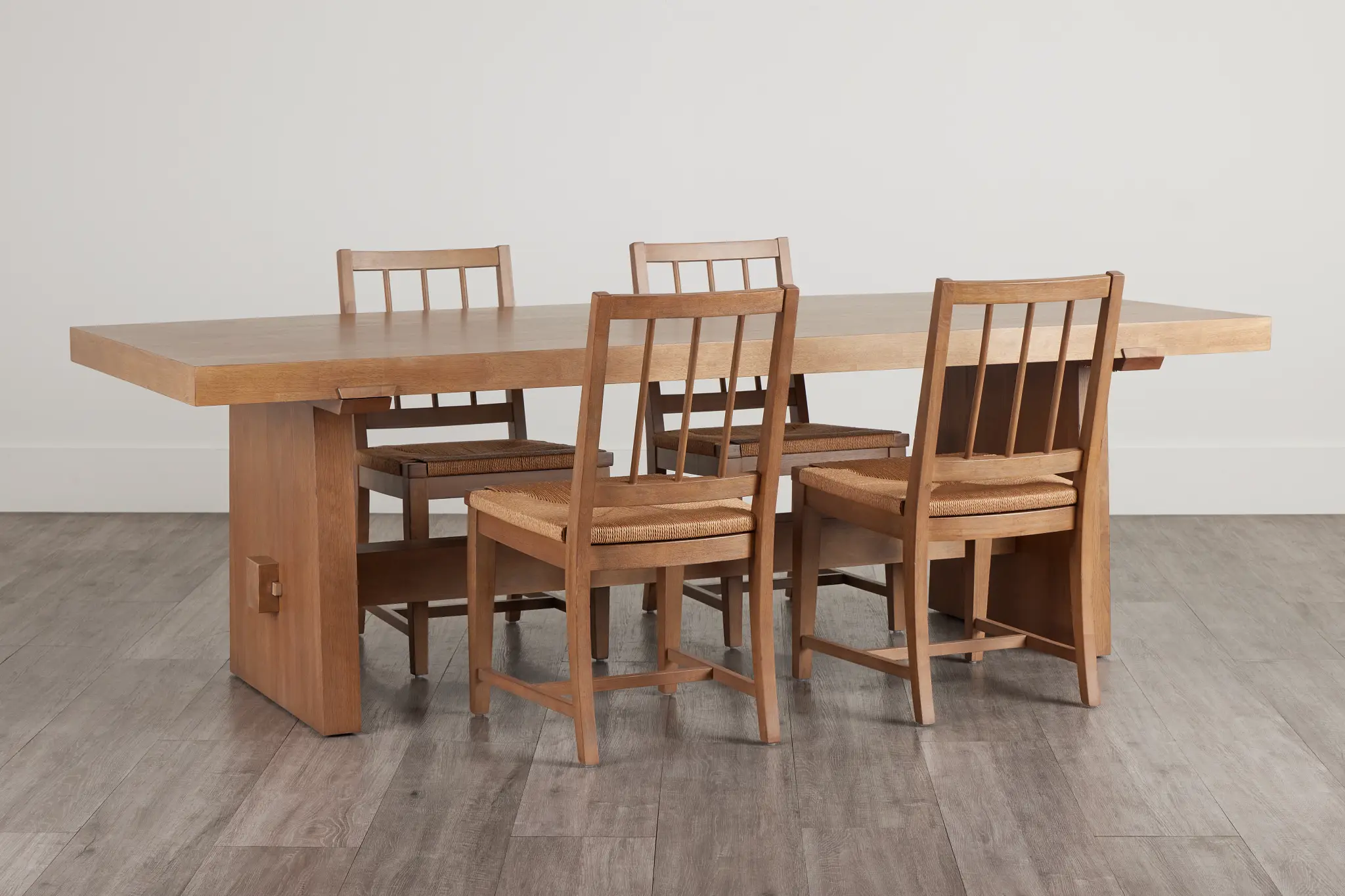 Provo Mid Tone Trestle Table & 4 Woven Chairs Provo Mid Tone Trestle Table & 4 Woven Chairs