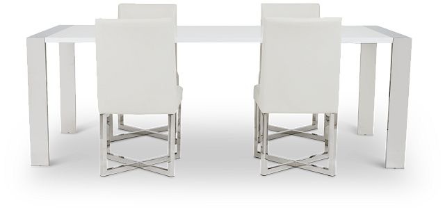 Neo White Rect Table & 4 Upholstered Chairs (5)