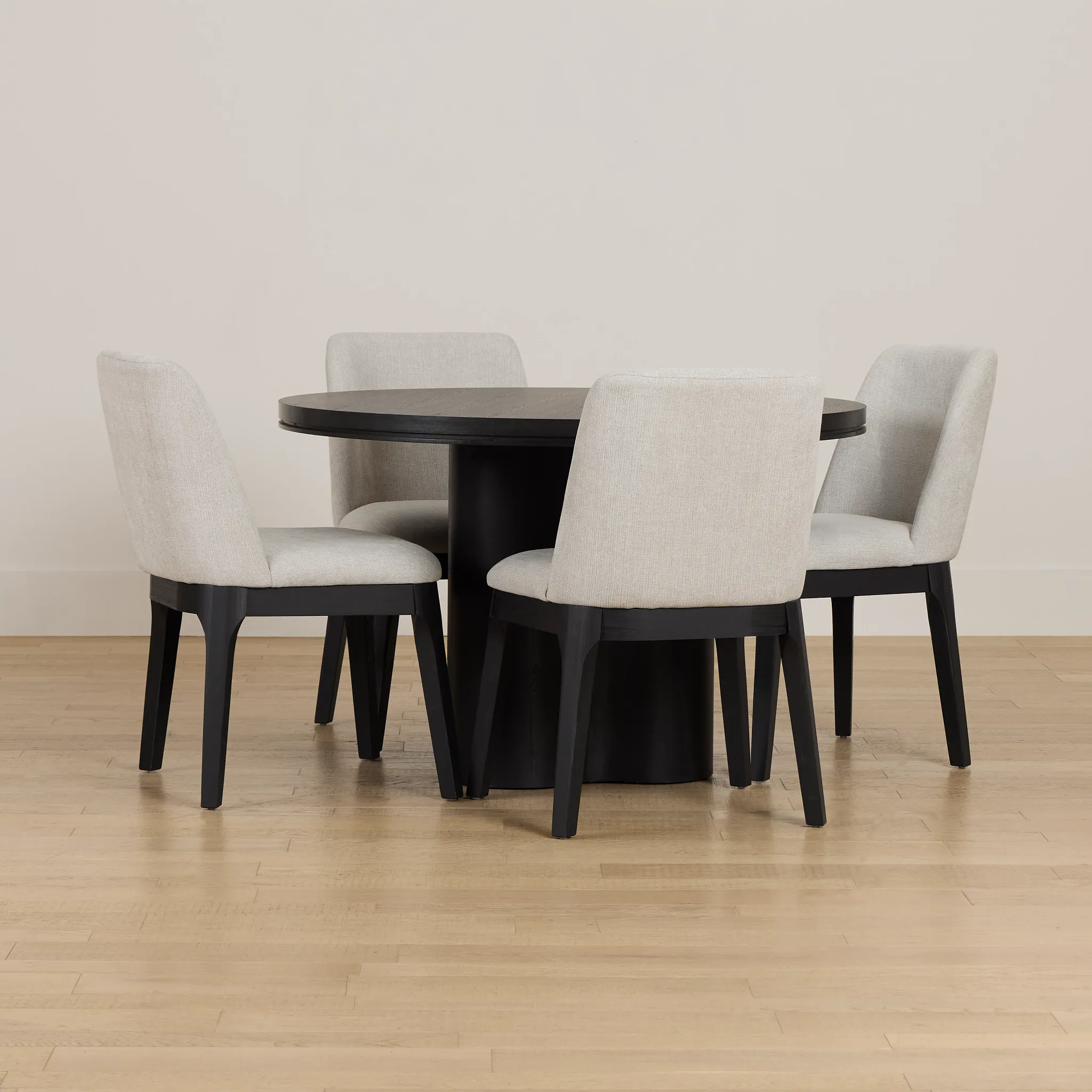 Emory Black Round Table & 4 Upholstered Chairs