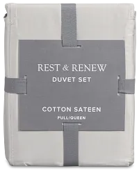 Rest & Renew Cotton Sateen Gray 300 Thread Duvet Set