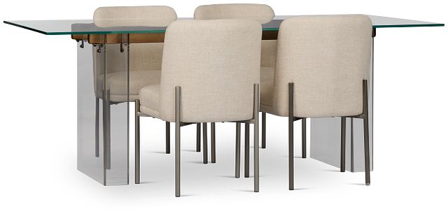 Avondale Glass Rect Table & 4 Upholstered Chairs