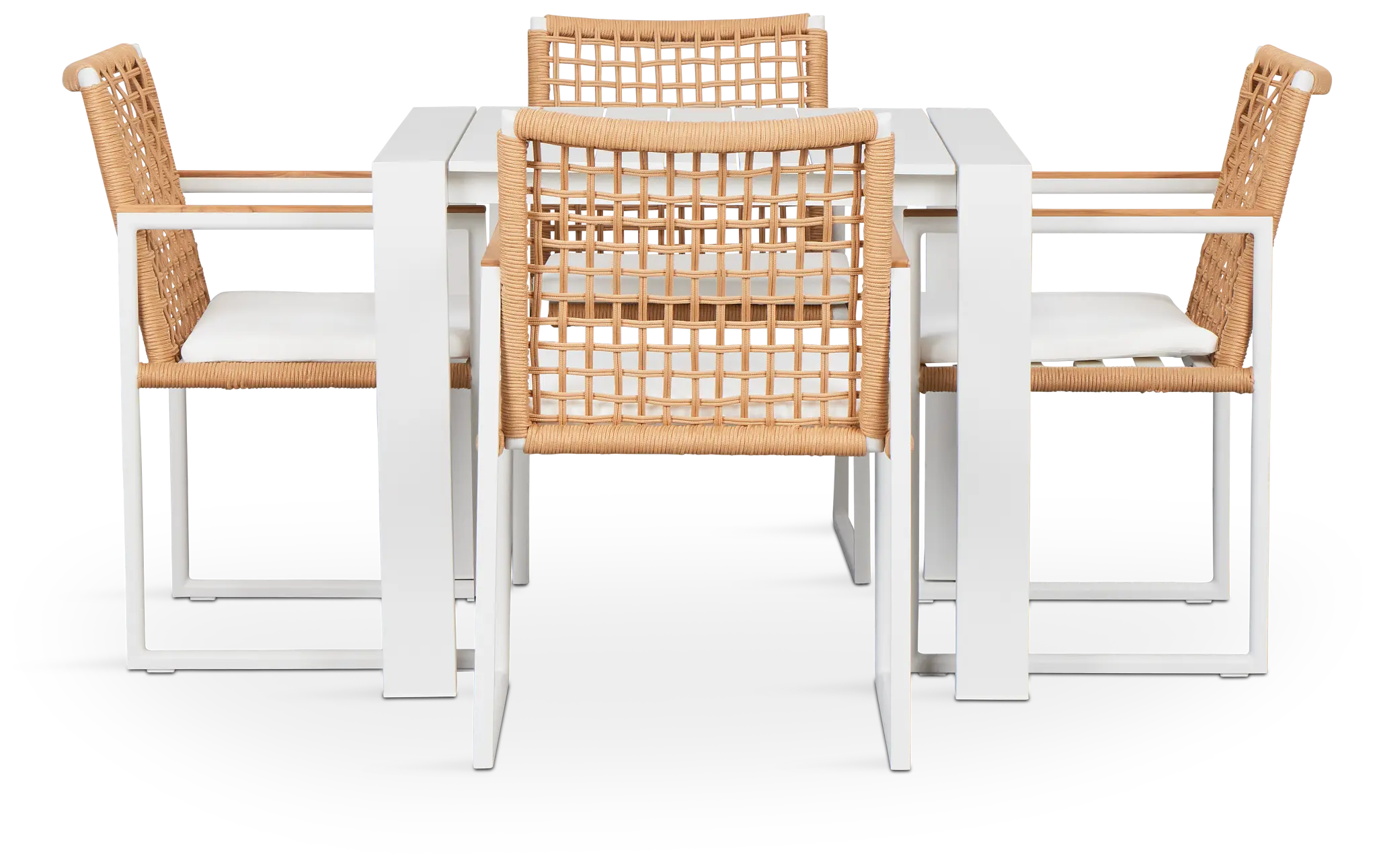 Sunrise White 35" Square Table & 4 Teak Arm Chairs Sunrise White 35" Square Table & 4 Teak Arm Chairs