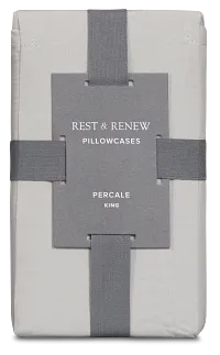 Rest & Renew Percale Cotton Gray 200 Thread Set Of 2 Pillowcases