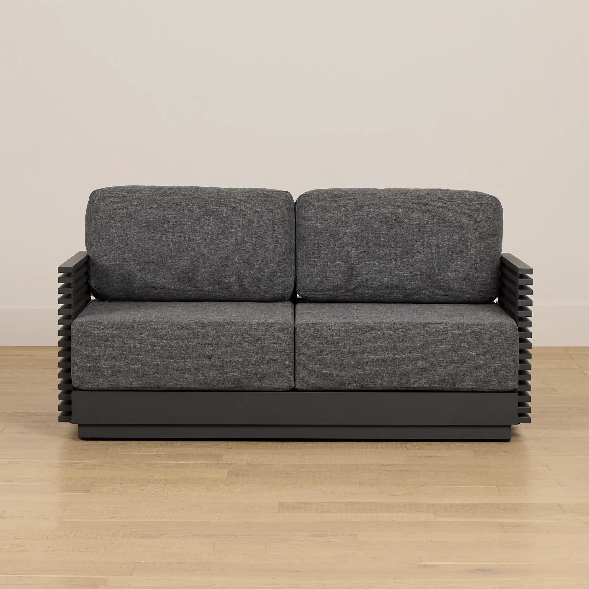 Monterey Black Aluminum Loveseat With Gray Cushions