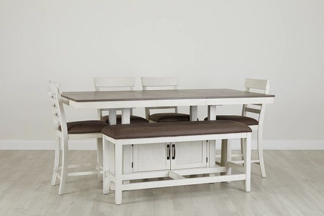 Huntsville Two-tone Rect High Table, 4 Barstools & High Bench