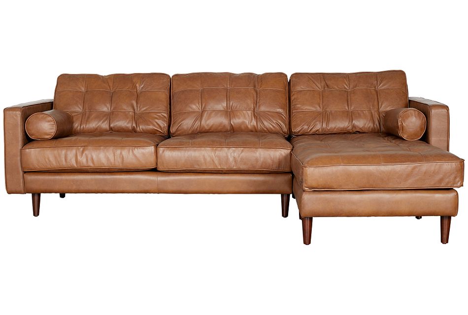 Encino Medium Brown Leather Right Chaise Sectional