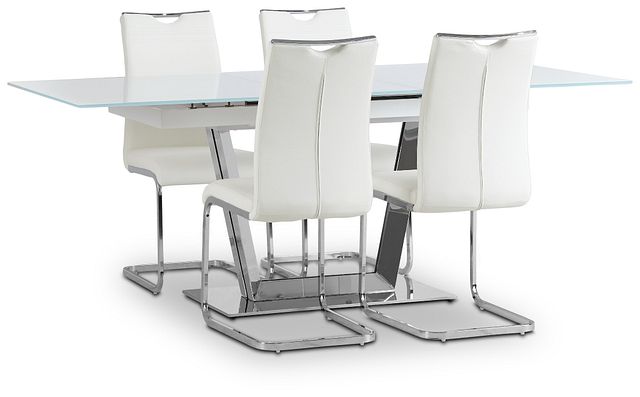Treviso White Glass Table & 4 Upholstered Chairs (1)