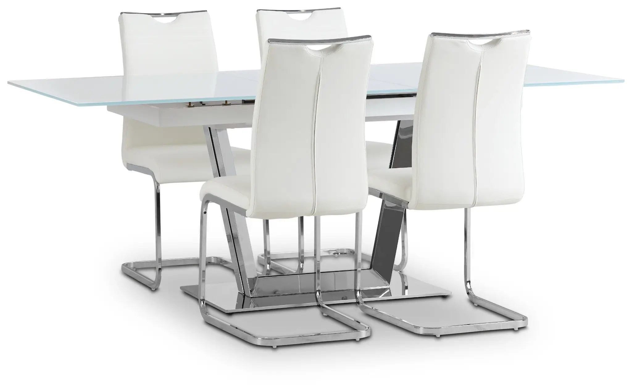 Treviso White Glass Table & 4 Upholstered Chairs Treviso White Glass Table & 4 Upholstered Chairs