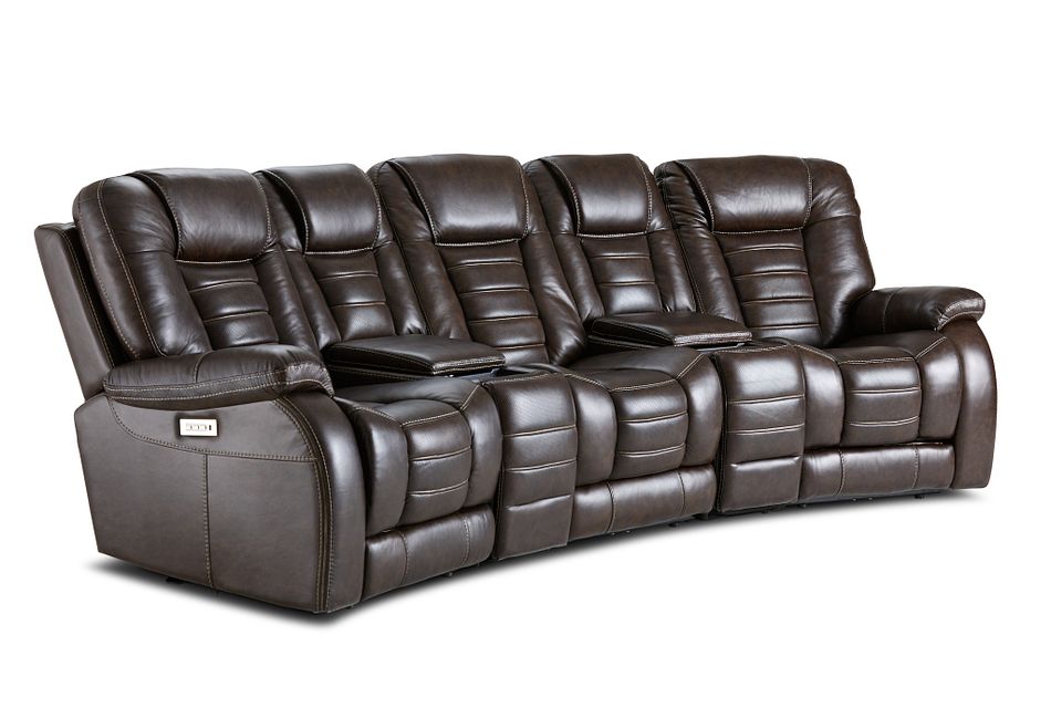 Bradley Dark Brown Lthr Vinyl Dual Power Reclining Home Theater Seating Living Room Reclining Sectionals City Furniture
