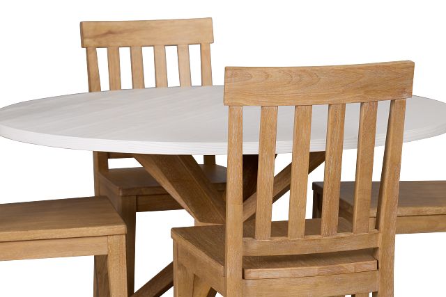 Nantucket Two-tone White Round Table & 4 Light Tone Chairs