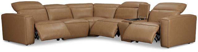 Ryland Brown Lthr/vinyl Medium Triple Power 2-arm Sectional