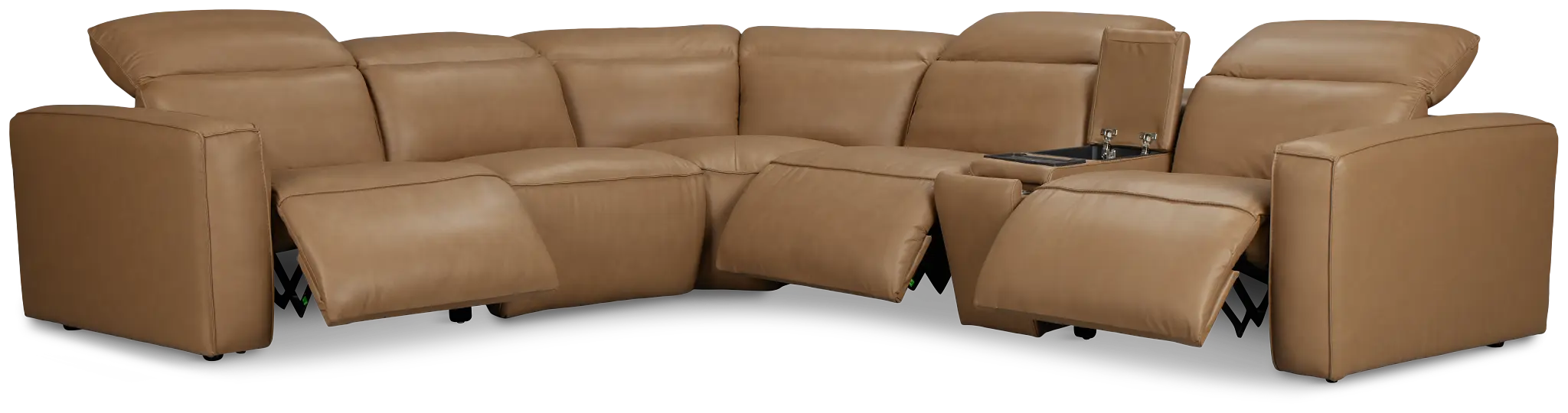 Ryland Brown Lthr/vinyl Medium Triple Power 2-arm Sectional Ryland Brown Lthr/vinyl Medium Triple Power 2-arm Sectional