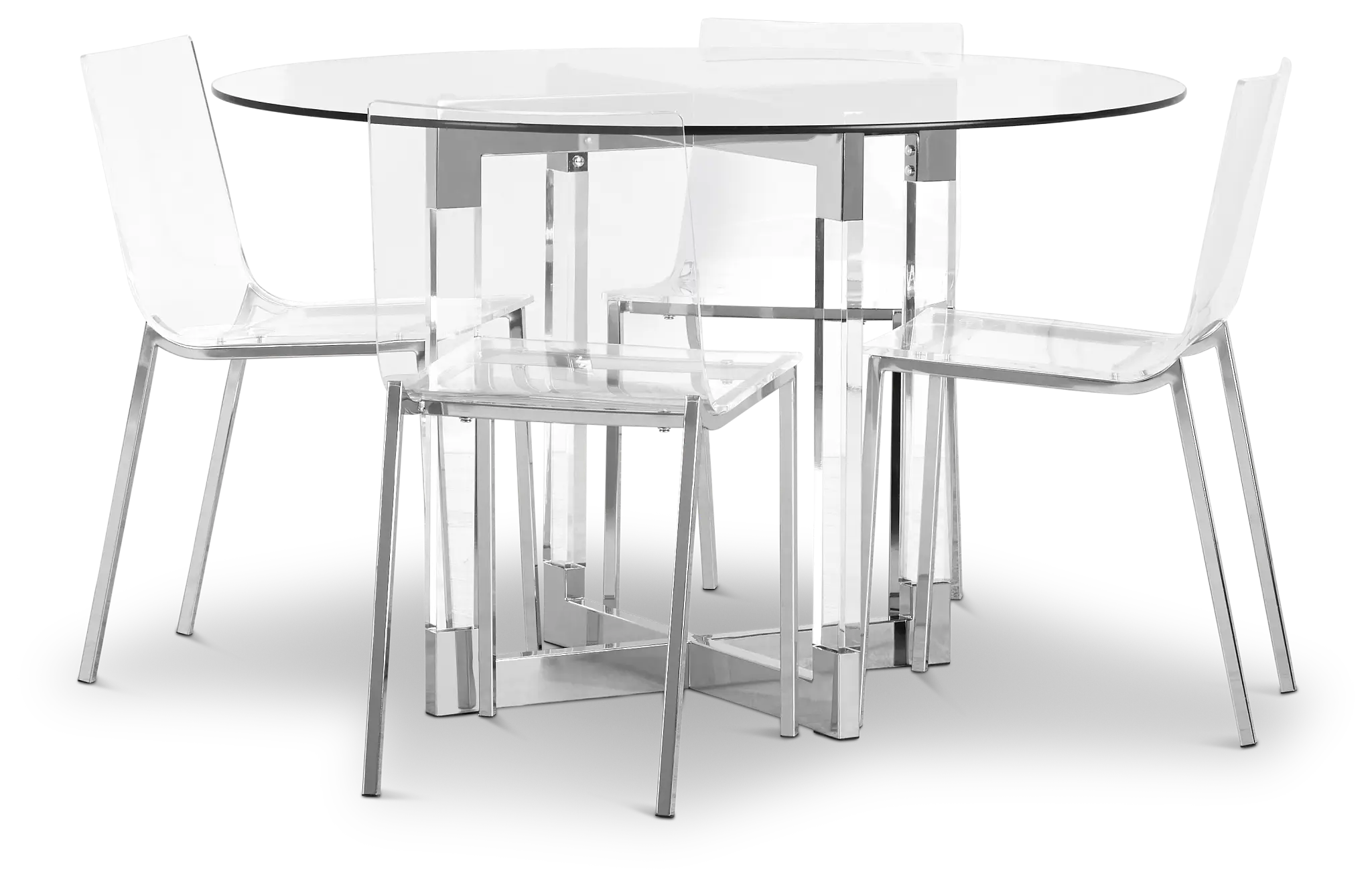 Denmark Glass Round Table & 4 Acrylic Chairs Denmark Glass Round Table & 4 Acrylic Chairs