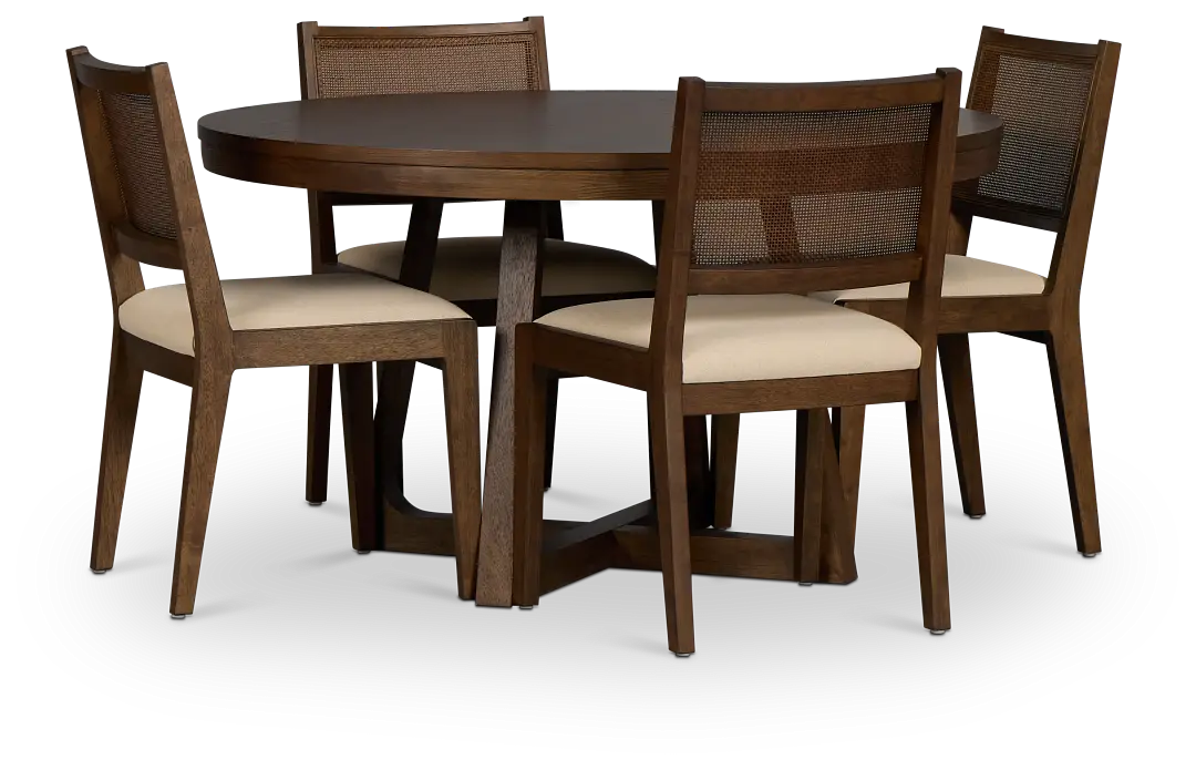 Pacific Mid Tone Round Table & 4 Upholstered Chairs Pacific Mid Tone Round Table & 4 Upholstered Chairs