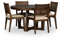 Pacific Mid Tone Round Table & 4 Upholstered Chairs