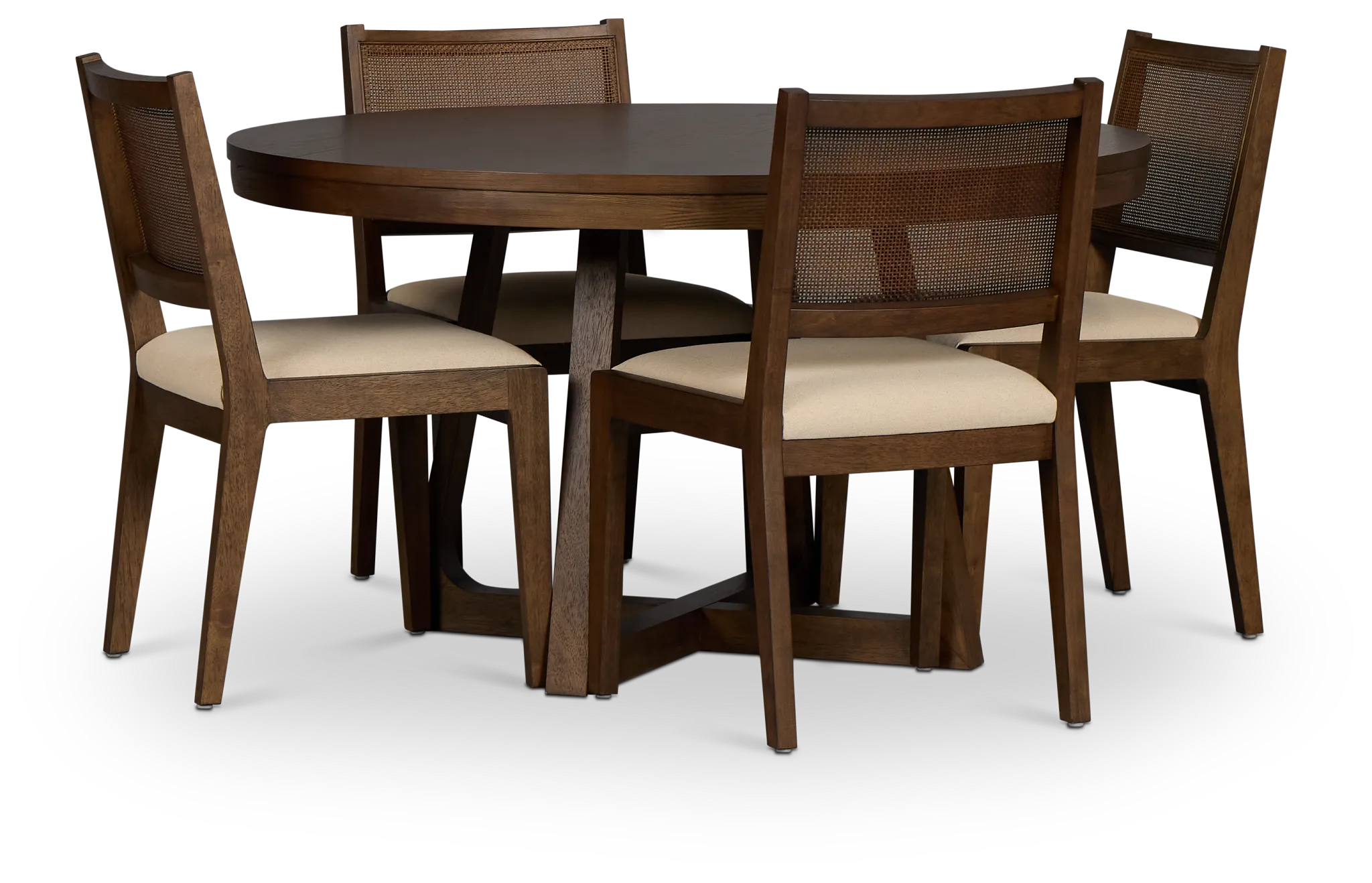 Pacific Mid Tone Round Table & 4 Upholstered Chairs
