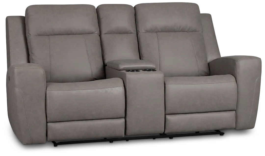 Colton Light Gray Micro Power Reclining Console Loveseat W/ Power Headrest